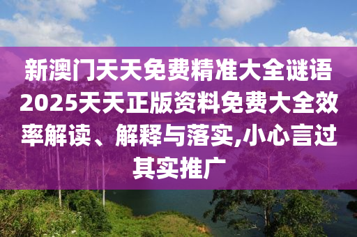 新澳门天天免费精准大全谜语2025天天正版资料免费大全效率解读、解释与落实,小心言过其实推广
